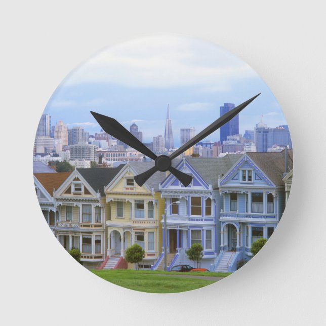 Row of Victorian Homes Round Clock (Front)