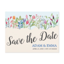 Row of Watercolor Wildflower Save the Date Wedding