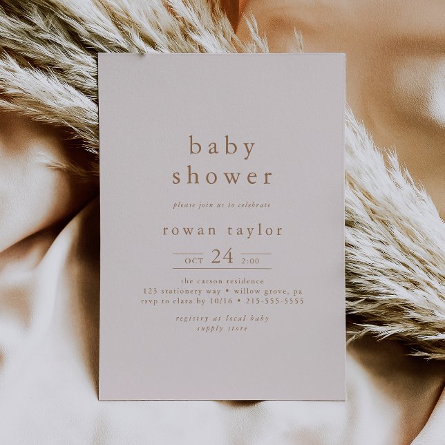 ROWAN Boho Pink Gold Girl Simple Baby Shower Invitation (ROWAN Boho Pink Gold Girl Simple Baby Shower Invitation)