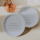 ROWAN Boy Blue Boho Modern Simple Baby Shower Paper Plate<br><div class="desc">These boy blue boho modern simple baby shower paper plates from the Rowan Collection are perfect for a simple baby shower. The baby blue design features modern boho unadorned typography with a unique minimalist style.

Personalize your baby shower plates with the name of the mom-to-be and the shower date.</div>