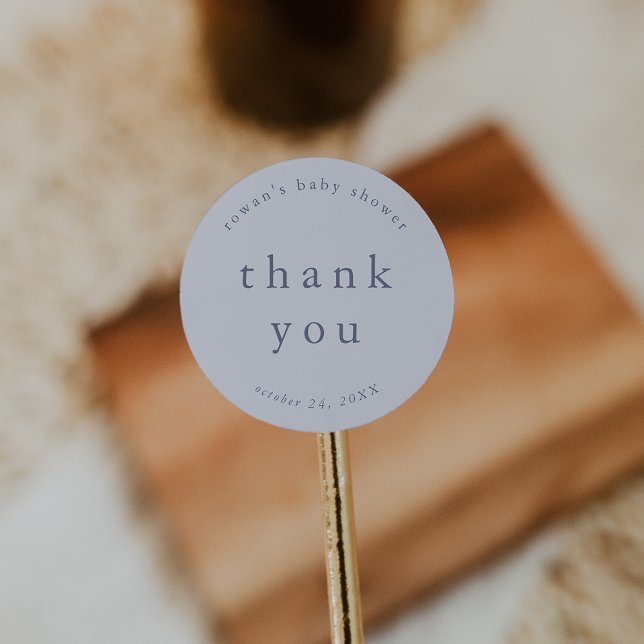 ROWAN Boy Blue Unique Simple Baby Shower Thank You Classic Round Sticker (ROWAN Boy Blue Unique Simple Baby Shower Thank You Classic Round Sticker)