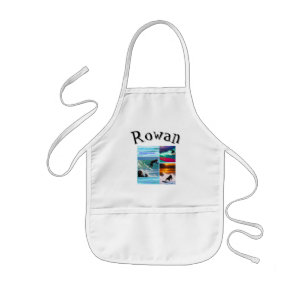 Rowan Name With Surfing Chimpanzees, Kids Apron