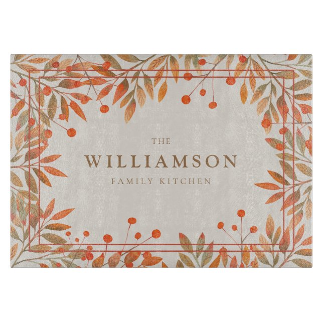 Rowan Red Berries & Fall Leaves Botanical Cutting Board (Front)