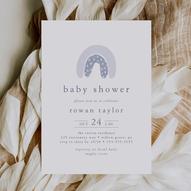 ROWAN Summer Boy Blue Boho Rainbow Baby Shower Invitation (ROWAN Summer Boy Blue Boho Rainbow Baby Shower Invitation)