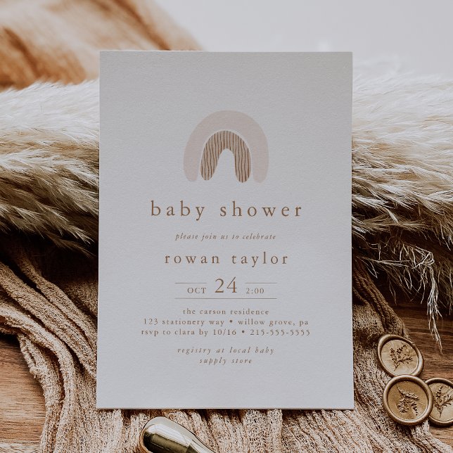 ROWAN Summer Girl Pink Boho Rainbow Baby Shower Invitation (ROWAN Summer Girl Pink Boho Rainbow Baby Shower Invitation)