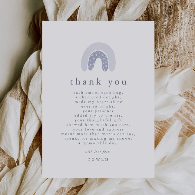 ROWAN Unique Boy Blue Boho Rainbow Baby Shower Thank You Card (ROWAN Unique Boy Blue Boho Rainbow Baby Shower Thank You Card)
