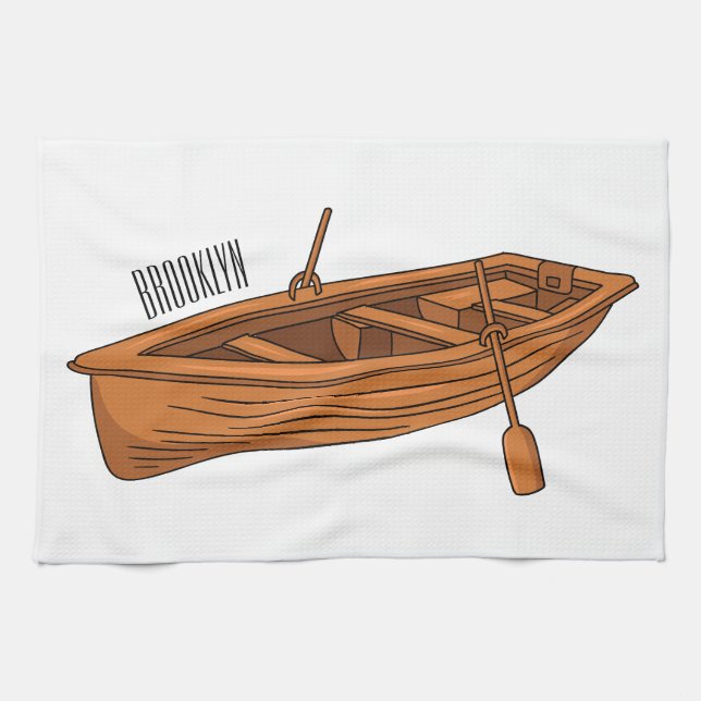 Rowboat cartoon illustration kitchen towel (Horizontal)