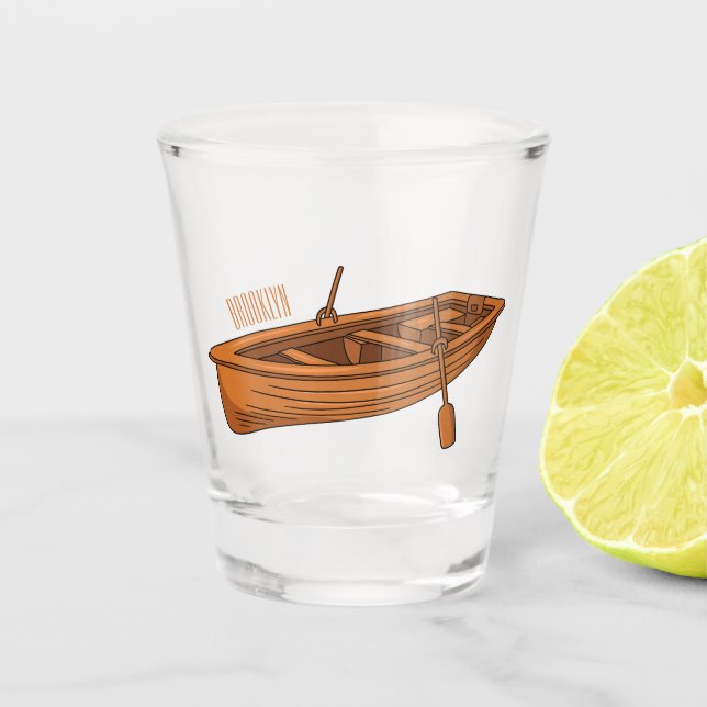 Rowboat cartoon illustration shot glass (Front)