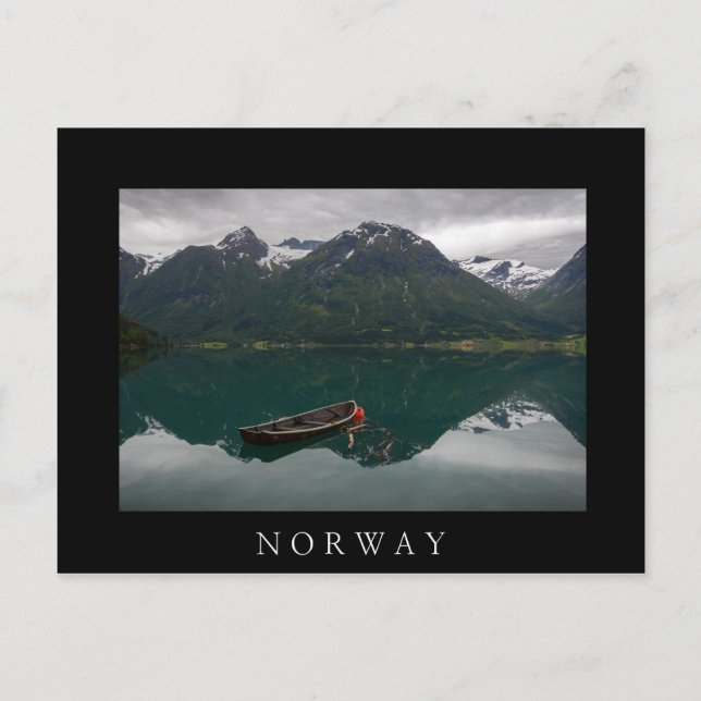 Rowboat with mountains reflection in Norway Postcard (Front)