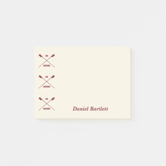Rowers personalized oar inspiring cream maroon post-it notes (Front)