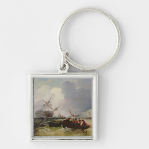 Rowing Boat Going to the Aid of a Man-o'-War in a Keychain