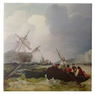 Rowing Boat Going to the Aid of a Man-o'-War in a Tile