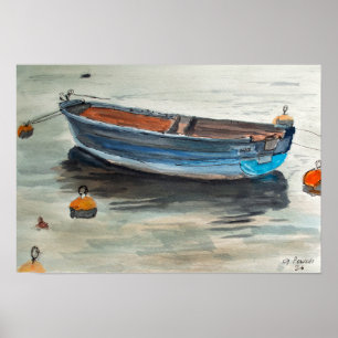 Rowing Boat Nautical Boat Watercolor Poster