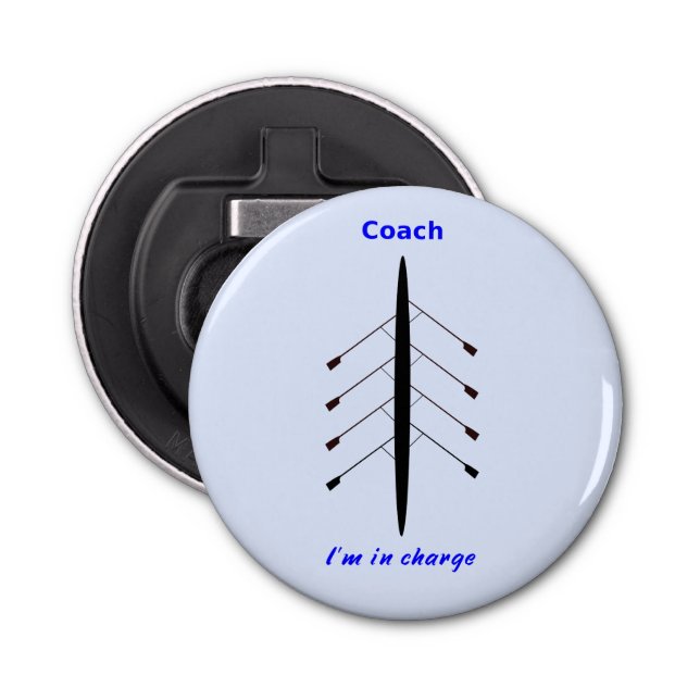 Rowing coach in charge blue bottle opener (Front)