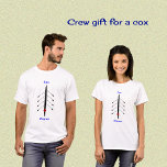 Rowing cox obey me funny quote T-Shirt<br><div class="desc">This design is part of a collection for a rowing crew,  to remind everyone of their special responsibility. The rowing eight is in silhouette on a light blue background,  and the position of the cox is marked in red. The text in blue has a simple command "Cox. Obey me".</div>