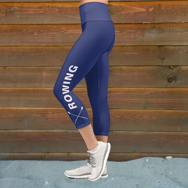 Rowing Crew Team Crossed Oars Custom Navy Blue Capri Leggings (Creator Uploaded)