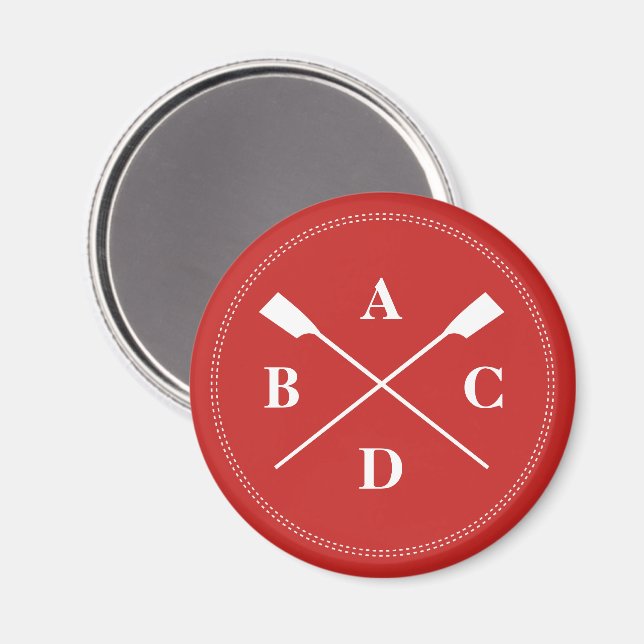 Rowing crossed oars monogram initials red magnet (Front/Back)
