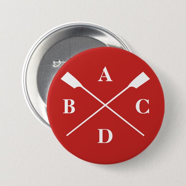 Rowing crossed oars monogram red 3 inch round button (Front & Back)