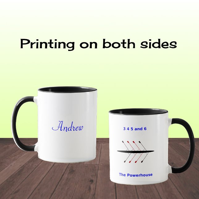 Rowing custom name crew 2-sided coffee mug (Sample: combo mug black color option)