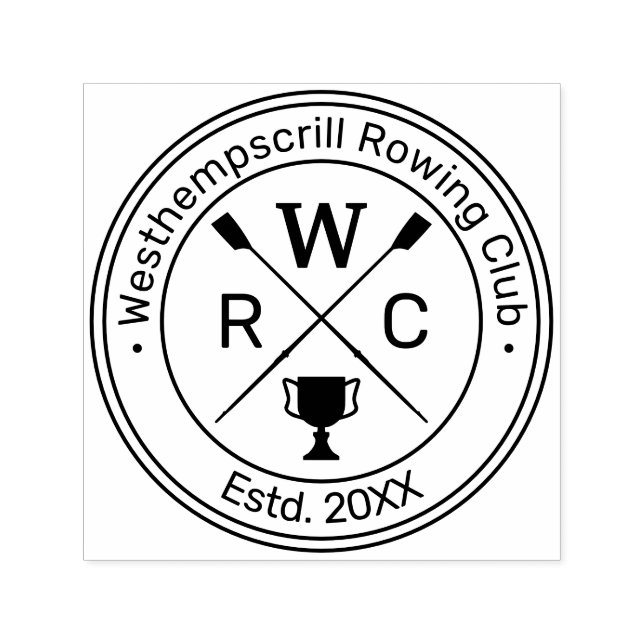 Rowing Rowers Crew Club Trophy Round Name Initials Self-inking Stamp (Design)