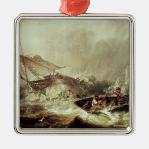 Rowing to rescue shipwrecked metal ornament