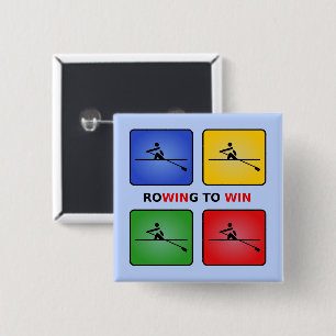 Rowing to win four colours crew 2 inch square button