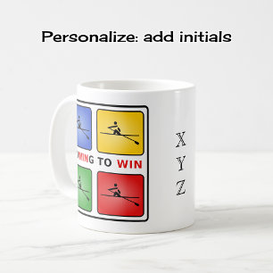 Rowing to win four colours personalized initials coffee mug