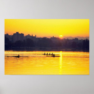 Rowing Training At Sunset Poster