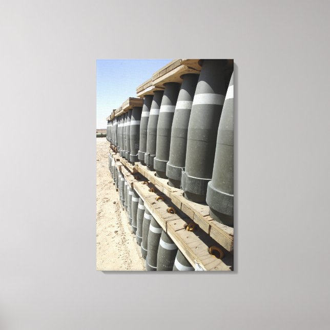 Rows of ammunition are stacked and prepped canvas print (Front)