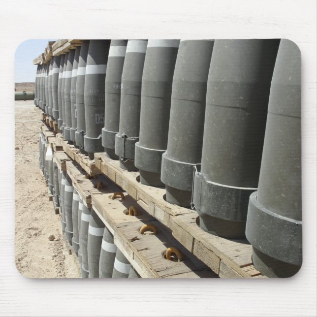 Rows of ammunition are stacked and prepped mouse pad (Front)