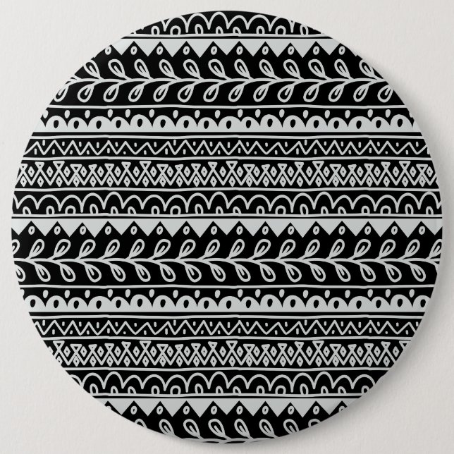 Rows of Black and White Doodle Patterns 6 Inch Round Button (Front)