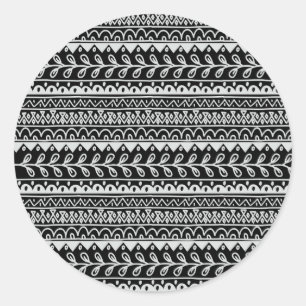Rows of Black and White Doodle Patterns Classic Round Sticker