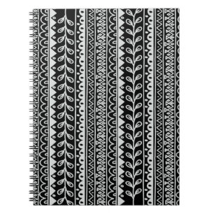 Rows of Black and White Doodle Patterns Notebook