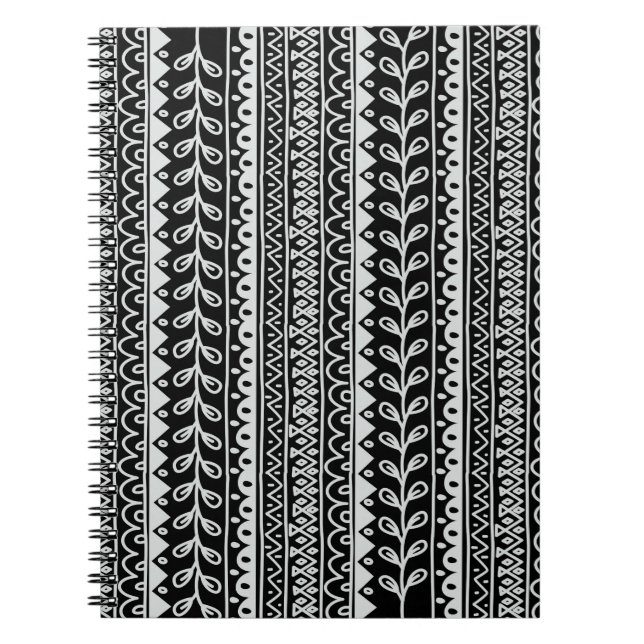 Rows of Black and White Doodle Patterns Notebook (Front)
