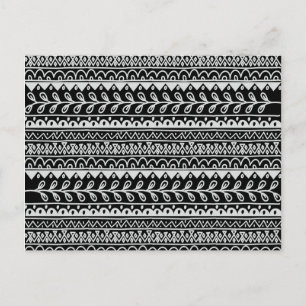 Rows of Black and White Doodle Patterns Postcard