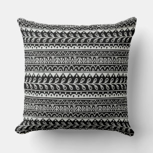 Rows of Black and White Doodle Patterns Throw Pillow