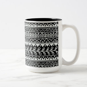 Rows of Black and White Doodle Patterns Two-Tone Coffee Mug