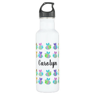 Rows of cute baby bees with your name 710 ml water bottle