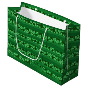 ROWS OF GREEN RIBBON AND IRISH SHAMROCKS LARGE GIFT BAG