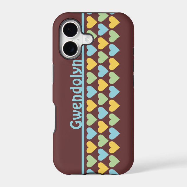 Rows of hearts pattern blue green personalize name (Back)