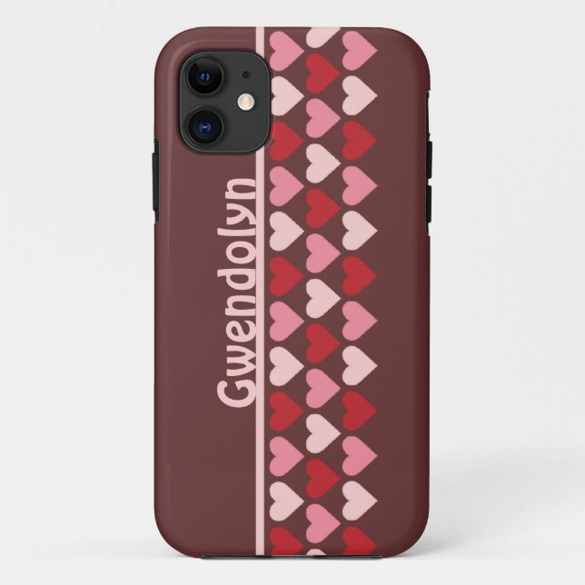 Rows of hearts pattern red pink personalized name Case-Mate iPhone case (Back)