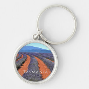 Rows of Lavender Plants in Bloom, Tasmania Keychain