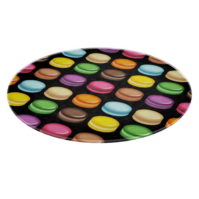 Rows of Macarons on Black Cutting Board (Corner)