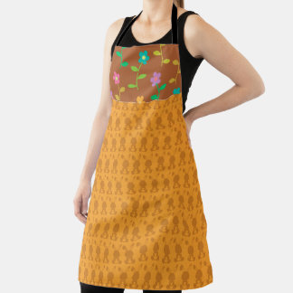ROWS OF ORANGE EASTER BUNNIES AND COLORFUL FLOWERS APRON