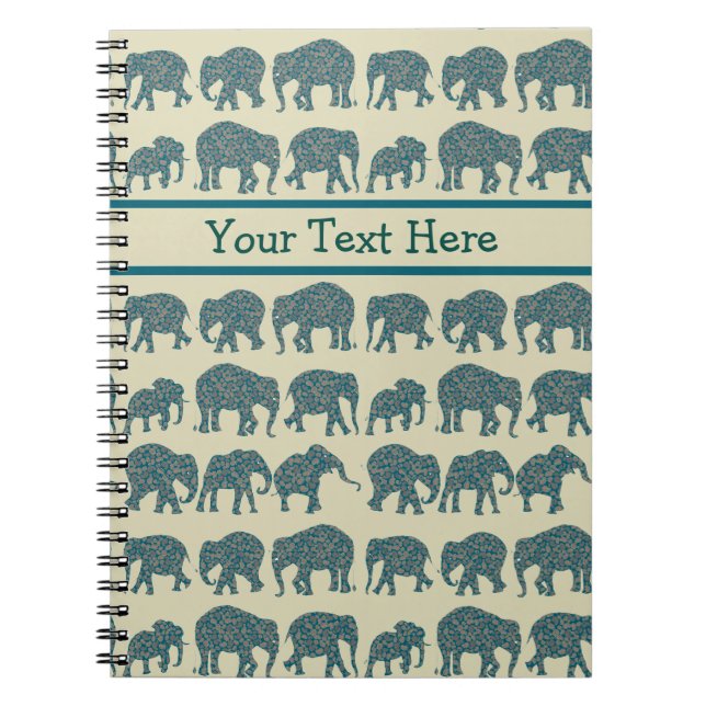 Rows of Paisley Elephants on Beige Spiral Notebook (Front)