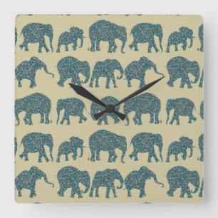 Rows of Paisley Elephants on Beige Wall Clock