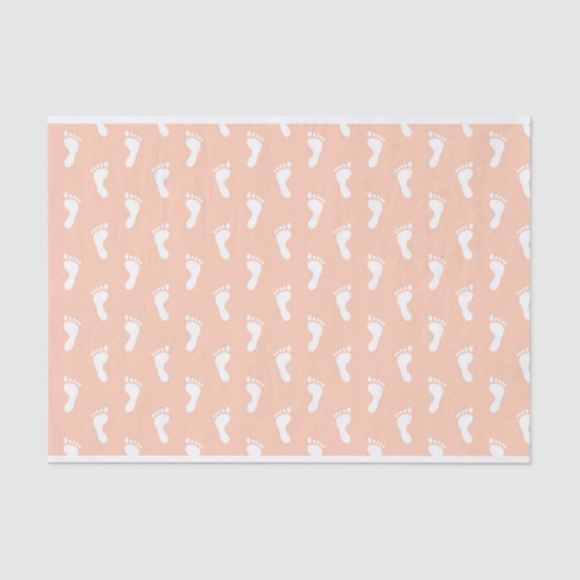 ROWS OF PASTEL PEACH ORANGE BABY FEET TISSUE PAPER (Front)