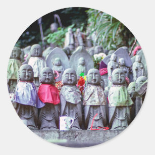 Rows of small Jizo monk statues with bibs - Japan Classic Round Sticker