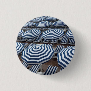 Rows Of Striped Beach Umbrellas With Sun Beds 1 Inch Round Button