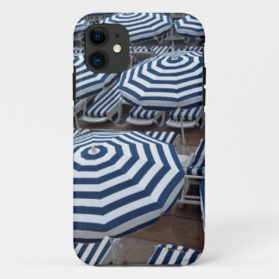 Rows Of Striped Beach Umbrellas With Sun Beds iPhone 11 Case